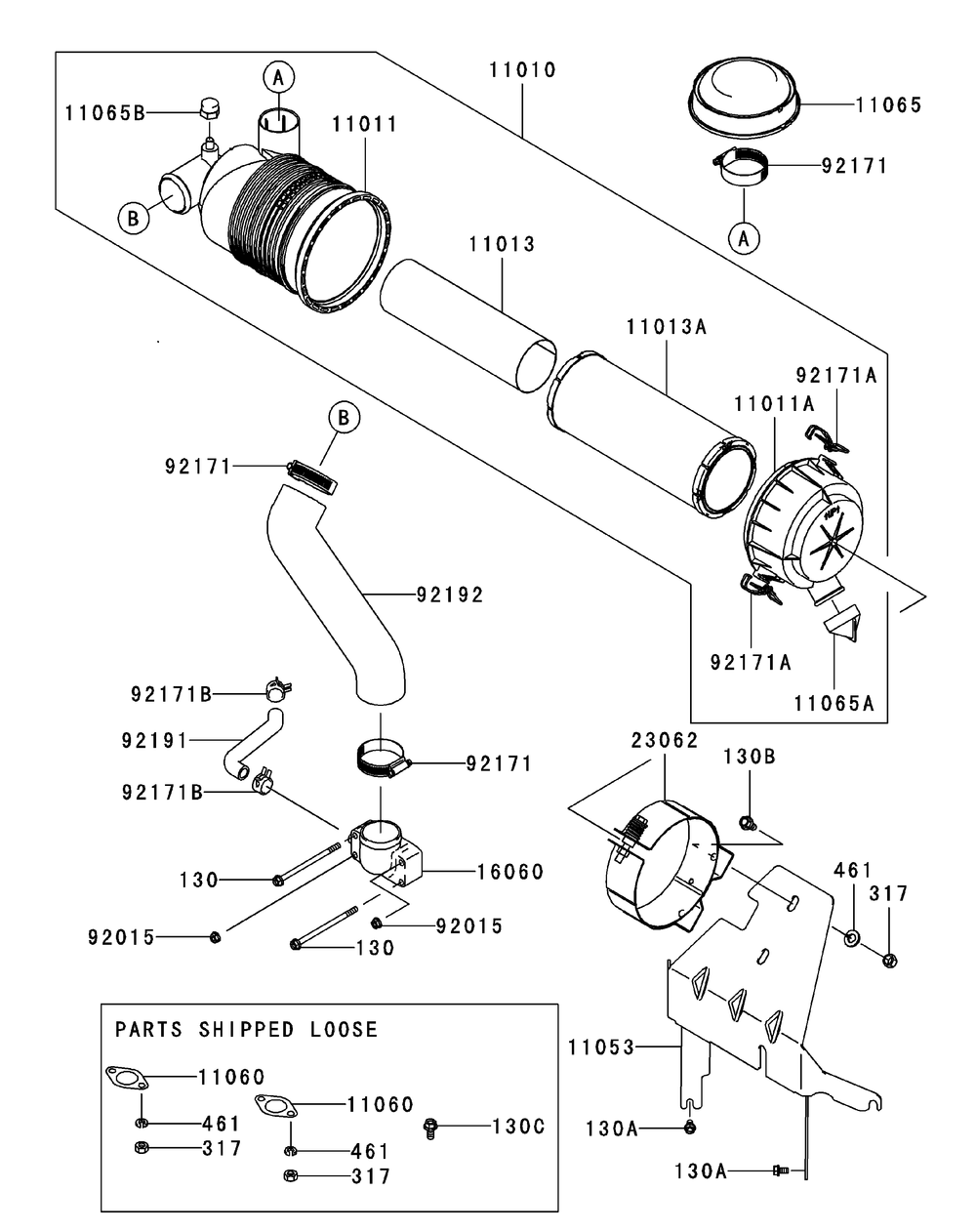 Kawasaki Fh680v-Ds29 Air-Filter And Muffler Diagram and Parts List for M48-KW (53AI8CT2050-23HP)(2010) Cub Cadet Lawn Tractor